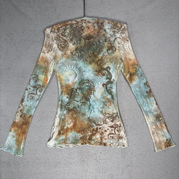 Boston Proper Lace Mesh Stretch Top Size XS Artsy Boho Layering Sheer Y2K Grunge - Picture 10 of 16